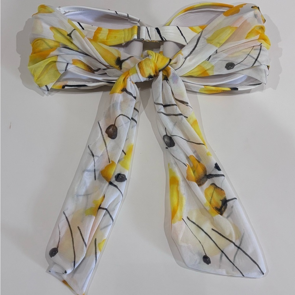 Jantez White and Yellow Floral Design Bandeau Bikini Bathing Suit Top Size 10 - Picture 7 of 13